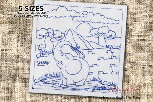 Baby Elephant Drinking Water Embroidery