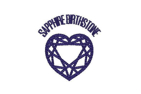 Sapphire Birthstone Faceted Heart Embroidery