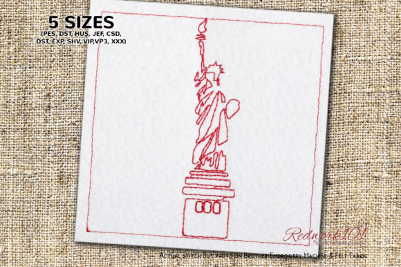 Statue of Liberty Redwork Embroidery Design