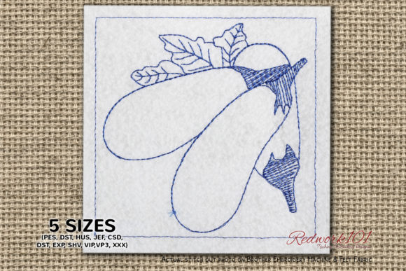 Three Eggplant with Leaves Redwork Review