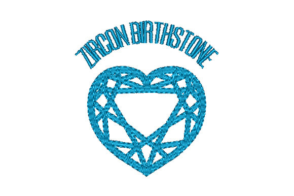Zircon Birthstone Faceted Heart Embroidery